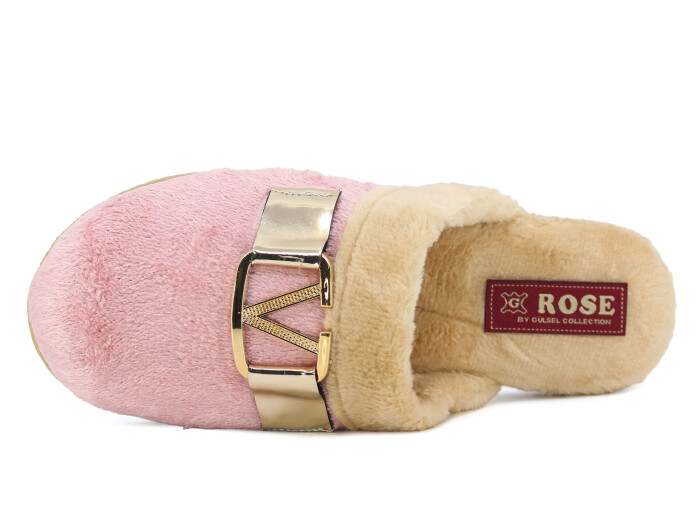 Rose Zenne V Tokalı Peluşlu Ev Terliği Pembe - 2