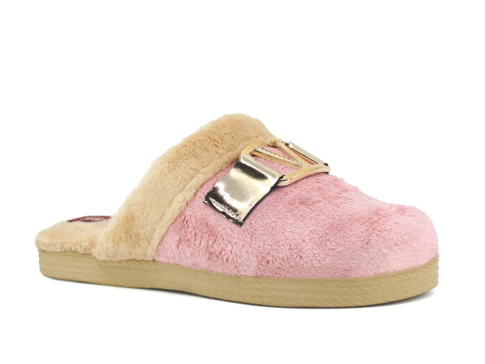 Rose Zenne V Tokalı Peluşlu Ev Terliği Pembe - Rose