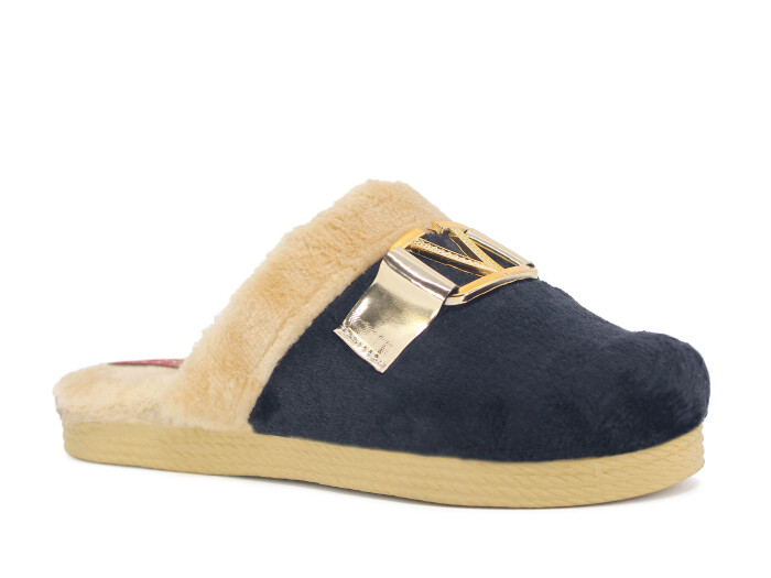 Rose Zenne V Tokalı Peluşlu Ev Terliği Siyah - Rose