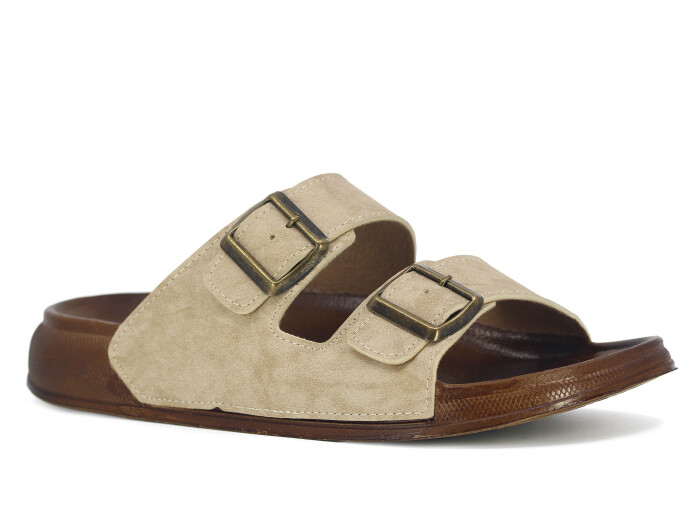 Şahgül Merdane 6401 Çift Toka Comfort Kutulu Günlük Terlik Bej - 1