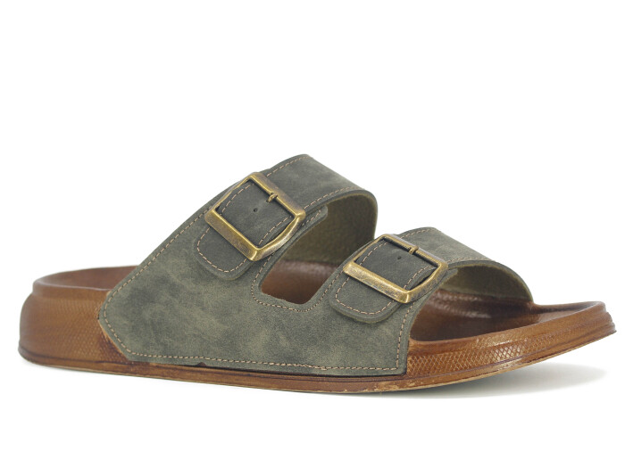 Şahgül Merdane 6401 Çift Toka Comfort Kutulu Günlük Terlik Haki - 1