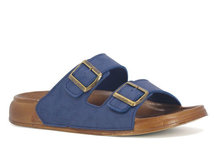 Şahgül Merdane 6401 Çift Toka Comfort Kutulu Günlük Terlik Lacivert - Şahgül