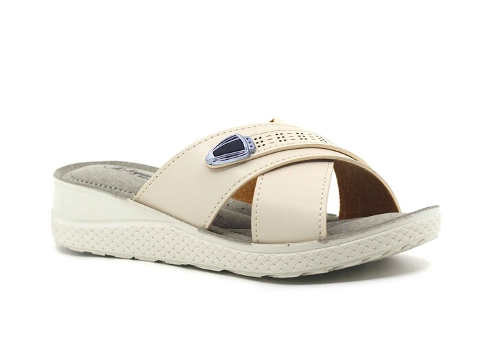 Şahgül Zenne 4202 Çapraz Kutulu Günlük Terlik Bej - 1