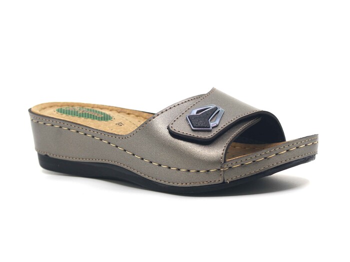 Şahgül Zenne 5205 Cırtlı Monta Kutulu Günlük Terlik Platin - Şahgül