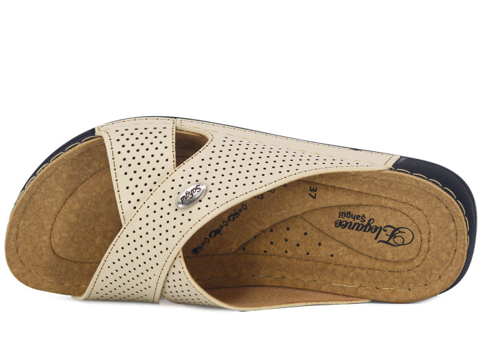 Şahgül Zenne 5302 Çapraz Lazerli Monta Günlük Terlik Bej Cilt - Şahgül (1)