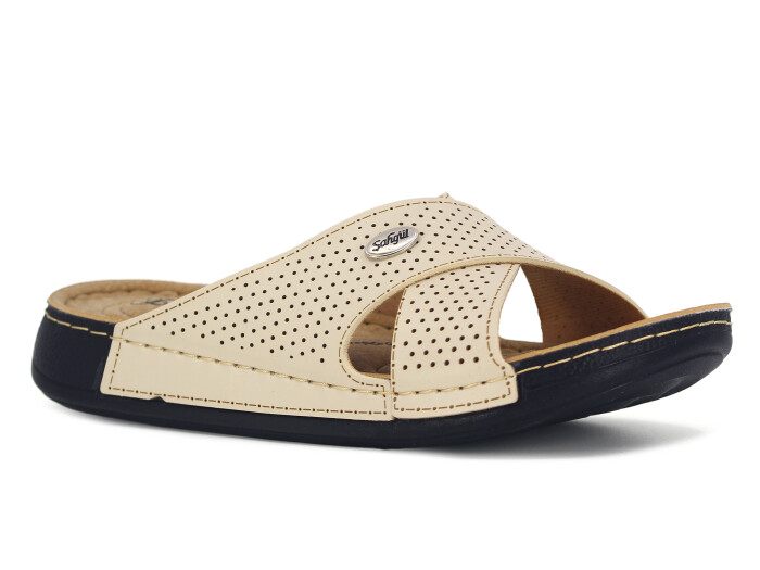 Şahgül Zenne 5302 Çapraz Lazerli Monta Günlük Terlik Bej Cilt 