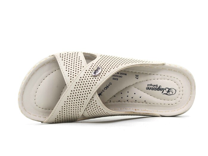 Şahgül Zenne 5302 Çapraz Lazerli Monta Günlük Terlik Bej - 2