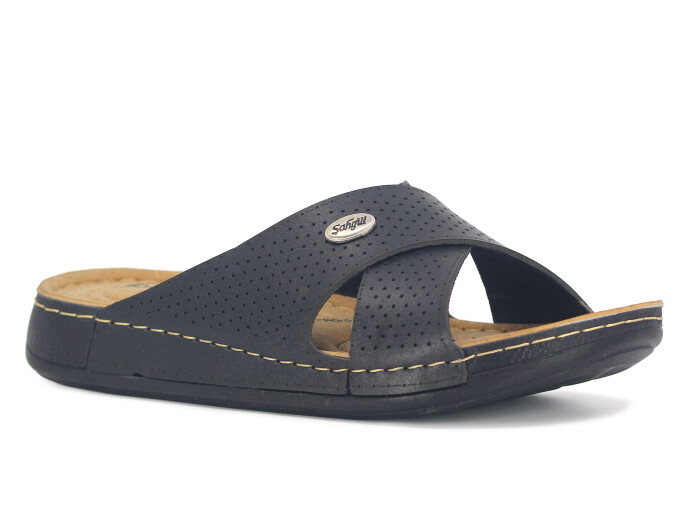 Şahgül Zenne 5302 Çapraz Lazerli Monta Günlük Terlik Siyah Cilt - Şahgül