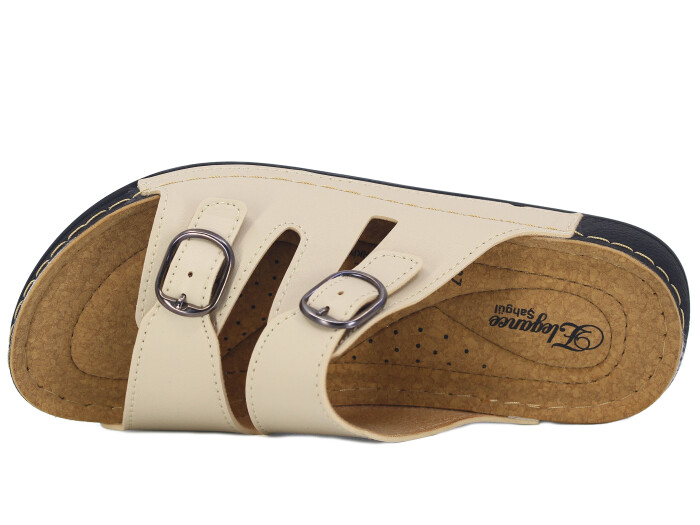 Şahgül Zenne 5303 Çift Toka Monta Günlük Terlik Bej Cilt - 2