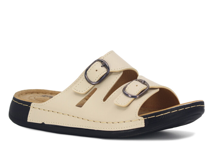 Şahgül Zenne 5303 Çift Toka Monta Günlük Terlik Bej Cilt - 1