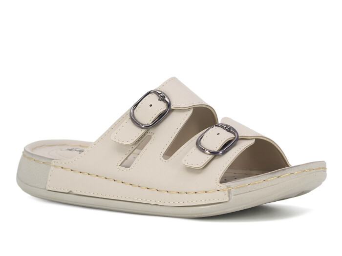 Şahgül Zenne 5303 Çift Toka Monta Günlük Terlik Bej - 1