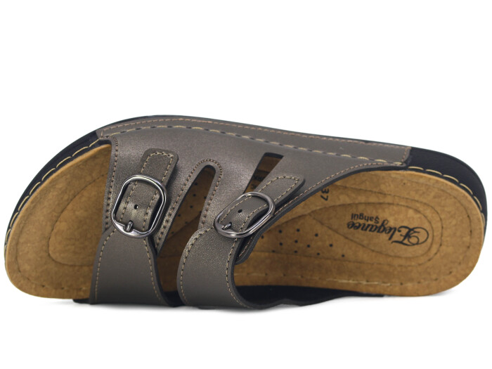 Şahgül Zenne 5303 Çift Toka Monta Günlük Terlik Platin Cilt - 2