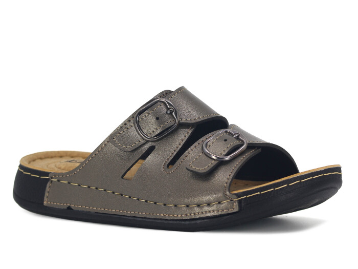 Şahgül Zenne 5303 Çift Toka Monta Günlük Terlik Platin Cilt - 1