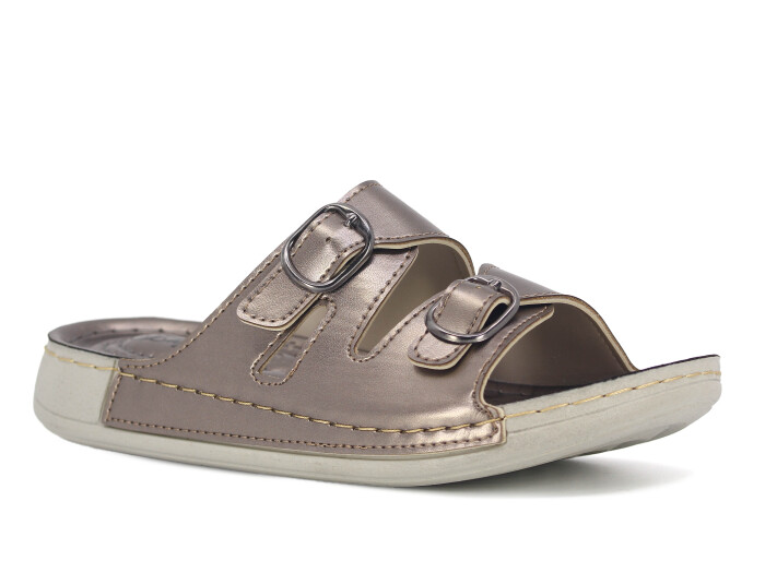 Şahgül Zenne 5303 Çift Toka Monta Günlük Terlik Platin - 1