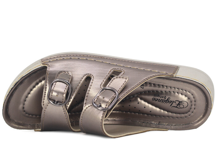 Şahgül Zenne 5303 Çift Toka Monta Günlük Terlik Platin - 2