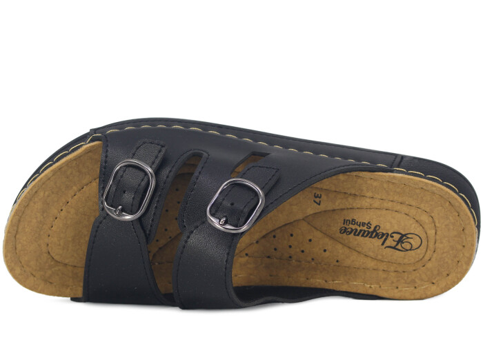 Şahgül Zenne 5303 Çift Toka Monta Günlük Terlik Siyah Cilt - Şahgül (1)