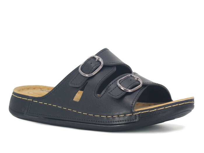 Şahgül Zenne 5303 Çift Toka Monta Günlük Terlik Siyah Cilt - Şahgül