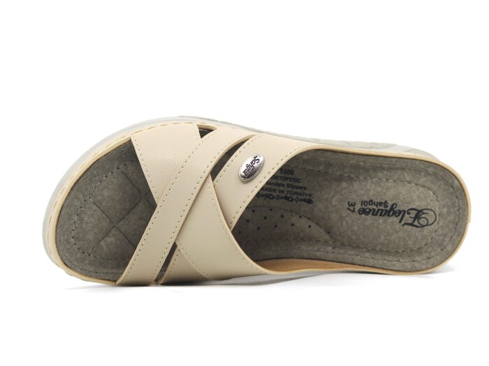 Şahgül Zenne 5502 Çapraz Geçmeli Monta Günlük Terlik Bej - Şahgül (1)