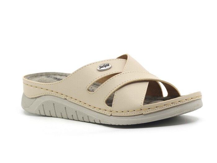 Şahgül Zenne 5502 Çapraz Geçmeli Monta Günlük Terlik Bej - 1