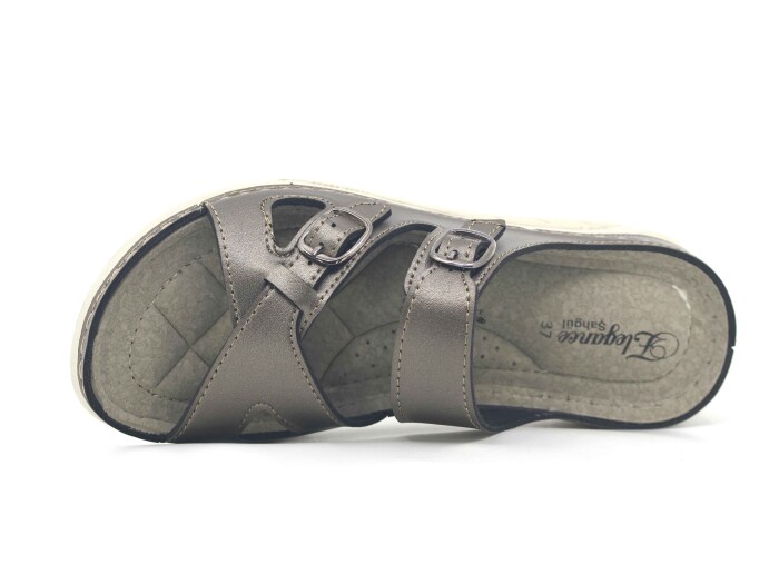 Şahgül Zenne 5503 Geçmeli Çift Toka Monta Günlük Terlik Platin - Şahgül (1)