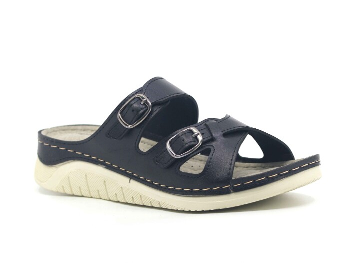 Şahgül Zenne 5503 Geçmeli Çift Toka Monta Günlük Terlik Siyah - Şahgül