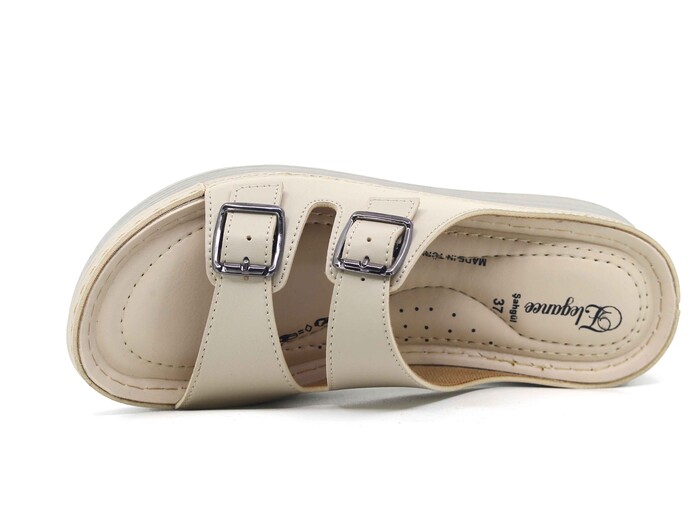 Şahgül Zenne 5703 Çift Toka Monta Günlük Terlik Bej - Şahgül (1)