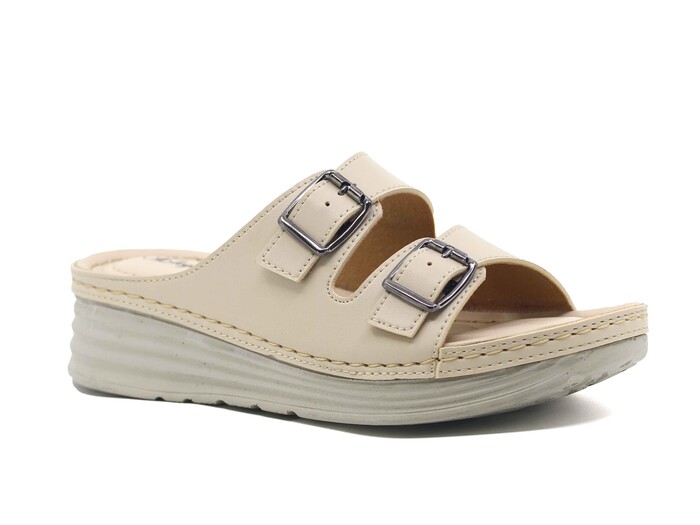 Şahgül Zenne 5703 Çift Toka Monta Günlük Terlik Bej - 1