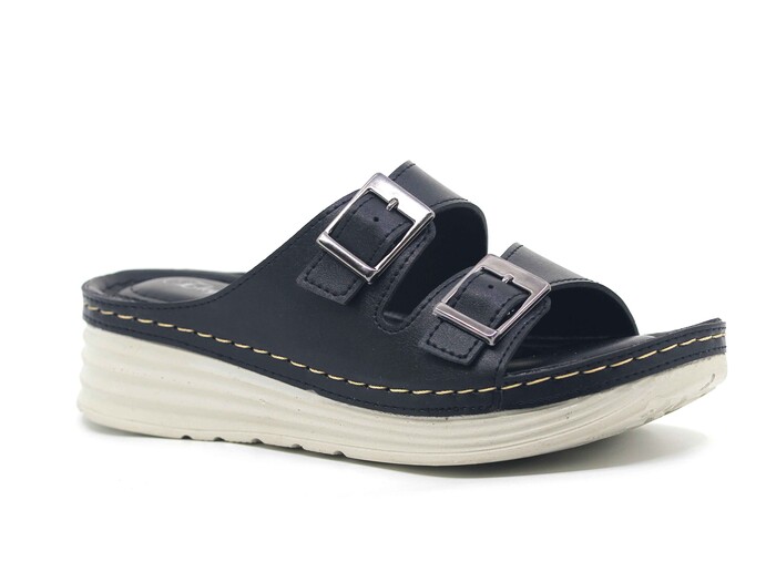 Şahgül Zenne 5703 Çift Toka Monta Günlük Terlik Siyah - 1