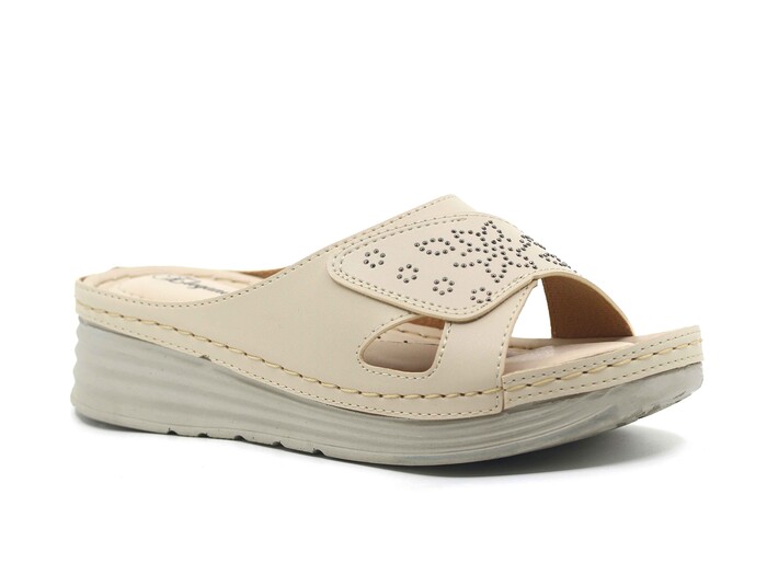 Şahgül Zenne 5706 Lazerli Çiçekli Monta Günlük Terlik Bej - Şahgül