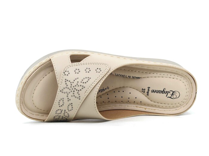 Şahgül Zenne 5706 Lazerli Çiçekli Monta Günlük Terlik Bej - Şahgül (1)