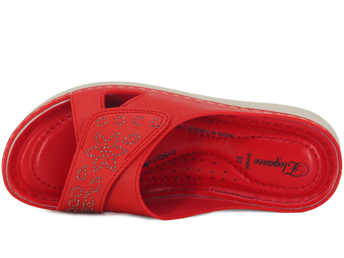 Şahgül Zenne 5706 Lazerli Çiçekli Monta Günlük Terlik Kırmızı - Şahgül (1)