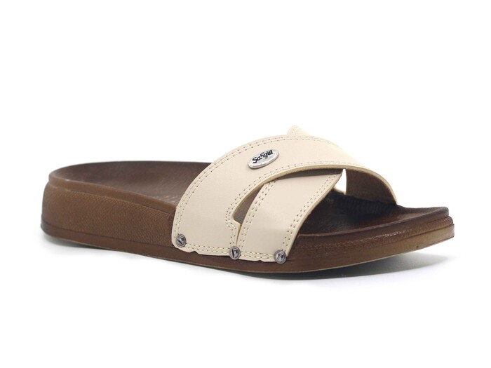 Şahgül Zenne 7302 Çapraz Monta Kutulu Günlük Terlik Bej - 1