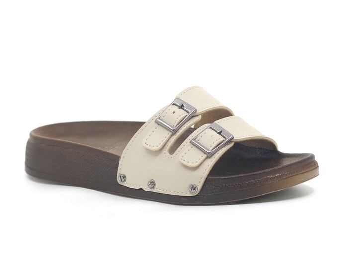 Şahgül Zenne 7303 Çift Toka Monta Kutulu Günlük Terlik Bej - Şahgül