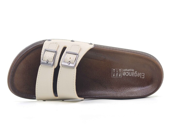 Şahgül Zenne 7303 Çift Toka Monta Kutulu Günlük Terlik Bej - Şahgül (1)