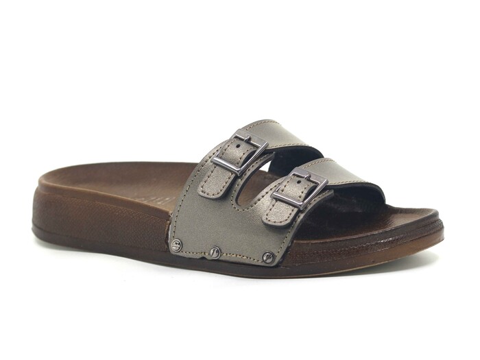 Şahgül Zenne 7303 Çift Toka Monta Kutulu Günlük Terlik Platin - Şahgül