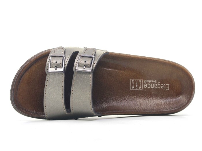 Şahgül Zenne 7303 Çift Toka Monta Kutulu Günlük Terlik Platin - Şahgül (1)