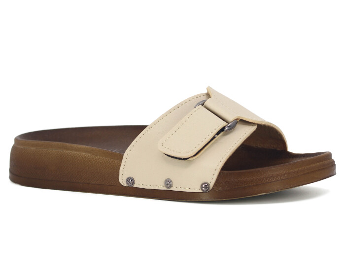 Şahgül Zenne 7304 Cırtlı Monta Kutulu Günlük Terlik Bej - Şahgül