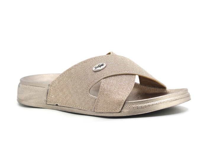 Şahgül Zenne 7322 Çapraz Monta Kutulu Günlük Terlik Altın - Şahgül