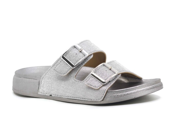 Şahgül Zenne 7324 Monta Çift Toka Kutulu Günlük Terlik Gümüş - Şahgül