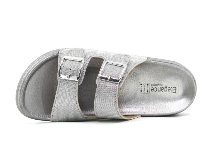 Şahgül Zenne 7324 Monta Çift Toka Kutulu Günlük Terlik Gümüş - 2