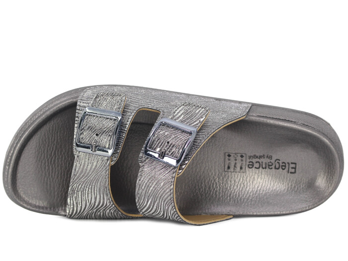 Şahgül Zenne 7324 Monta Çift Toka Kutulu Günlük Terlik Su Yolu Platin - Şahgül (1)