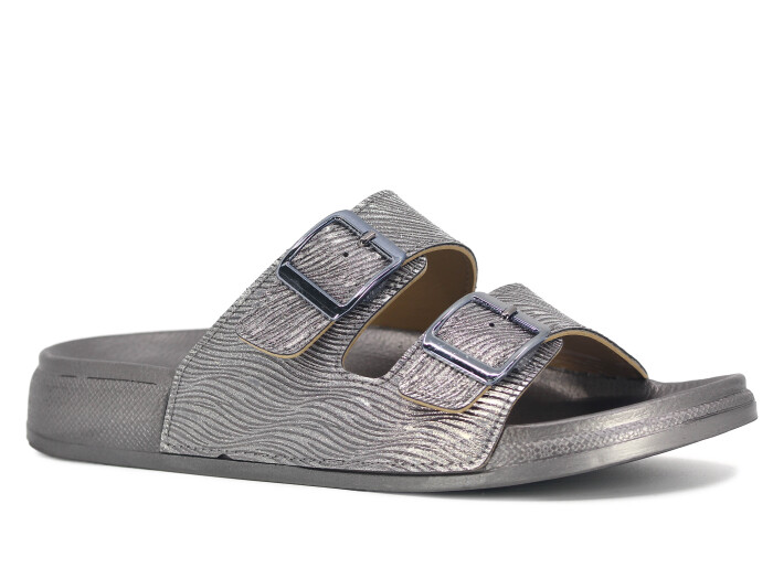 Şahgül Zenne 7324 Monta Çift Toka Kutulu Günlük Terlik Su Yolu Platin - Şahgül