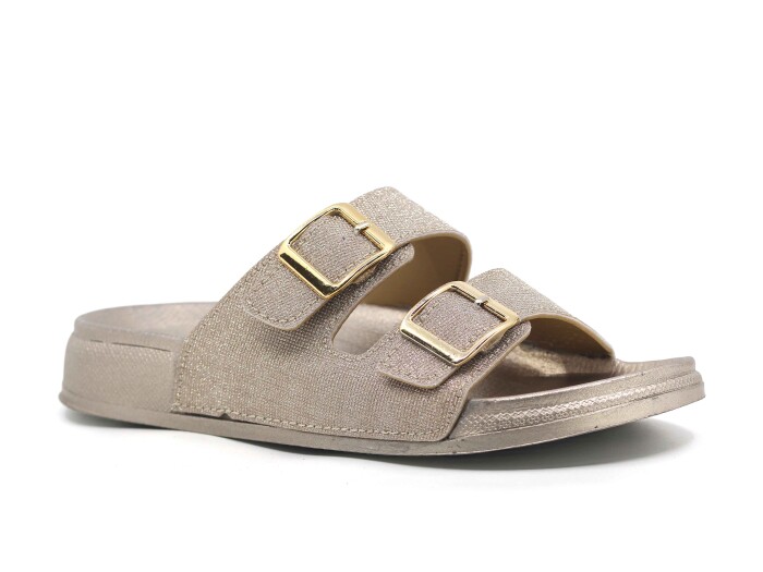 Şahgül Zenne 7324 Monta Çift Toka Kutulu Günlük Terlik Altın 