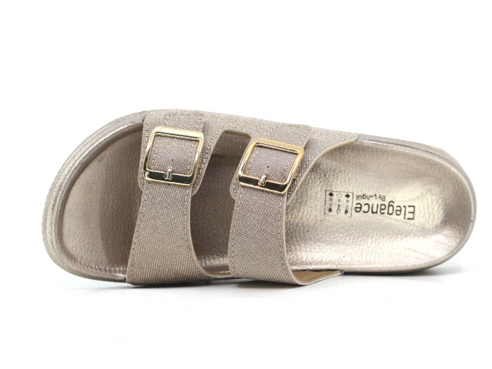 Şahgül Zenne 7324 Monta Çift Toka Kutulu Günlük Terlik Altın - 2