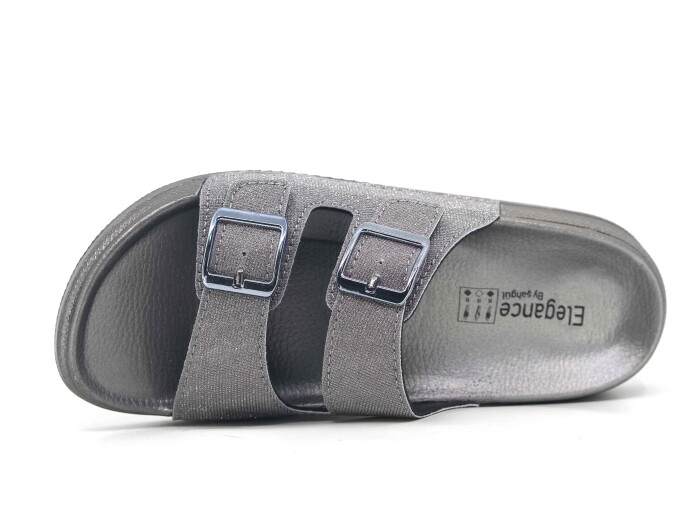 Şahgül Zenne 7324 Monta Çift Toka Kutulu Günlük Terlik Platin - 2