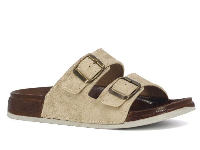 Şahgül Zenne 7325 Monta Çift Toka Kutulu Günlük Terlik Bej - Şahgül