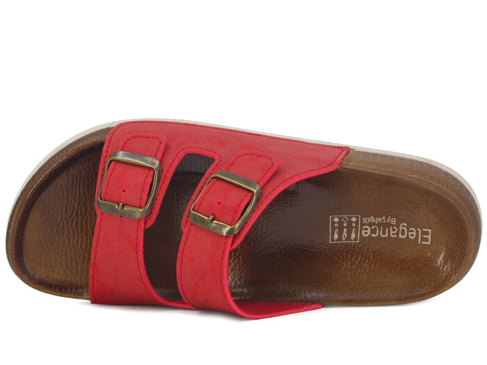 Şahgül Zenne 7325 Monta Çift Toka Kutulu Günlük Terlik Kırmızı - 2