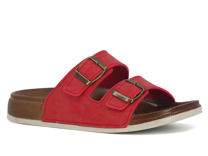 Şahgül Zenne 7325 Monta Çift Toka Kutulu Günlük Terlik Kırmızı - Şahgül