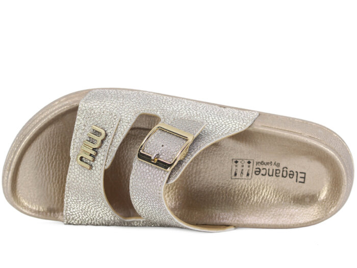 Şahgül Zenne 7326 Monta Çift Bant Tokalı Kutulu Günlük Terlik Altın - 2