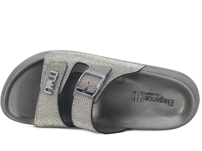 Şahgül Zenne 7326 Monta Çift Bant Tokalı Kutulu Günlük Terlik Platin - 2